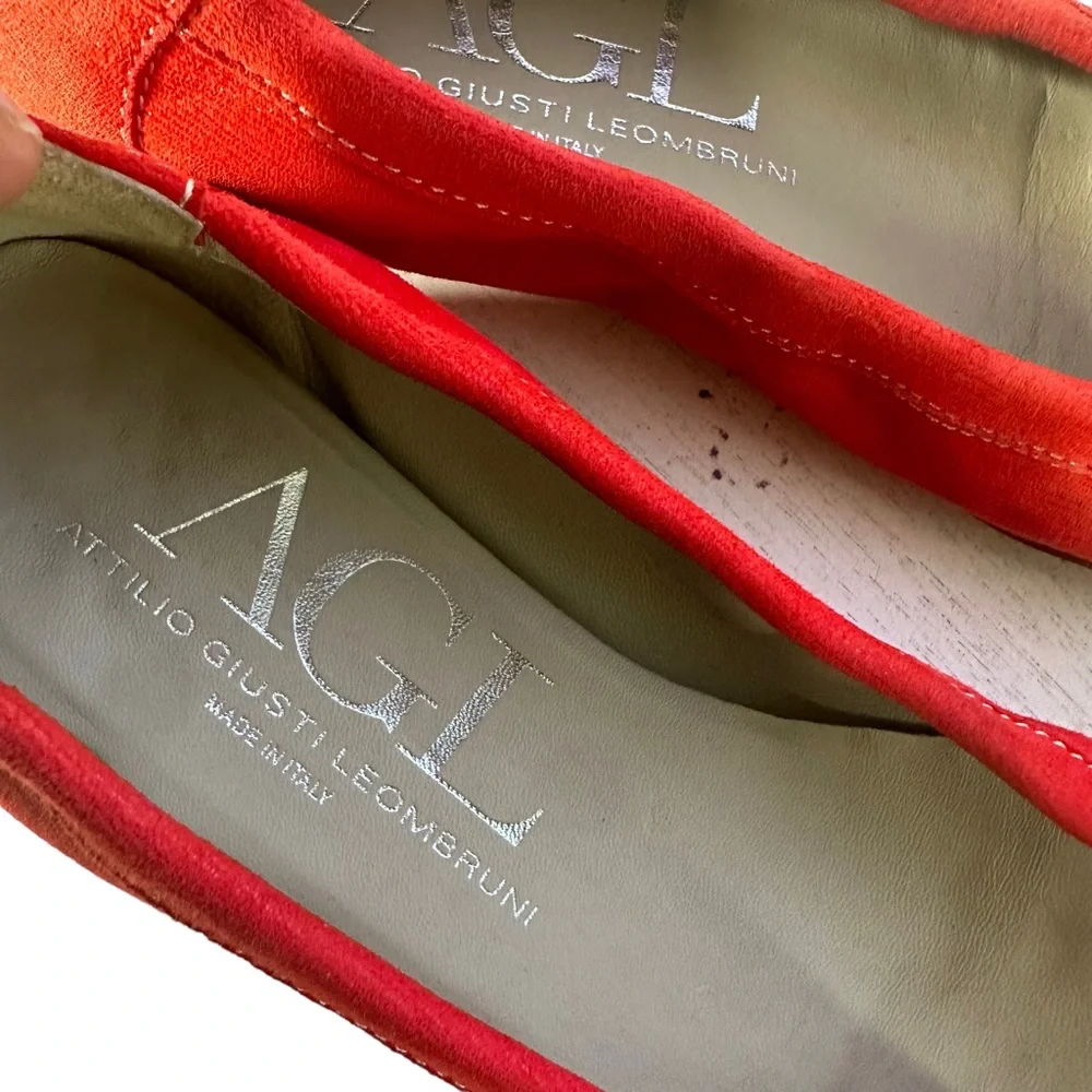 AGL Attilio Giusti Leombruni Orange Leather Flats Cap Toe Women Size 38.5 US 8.5
